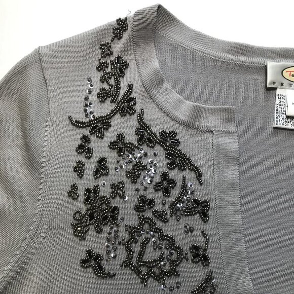 Talbots Petites Gray Beaded Silk Blend Twinset - Picture 6 of 16